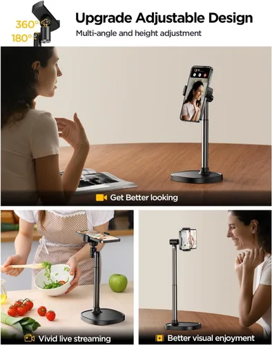 Miniatura 4 de DIMONCOAT Soporte de teléfono para escritorio, soporte de teléfono ajustable en ángulo y altura para escritorio, soporte universal de aleación