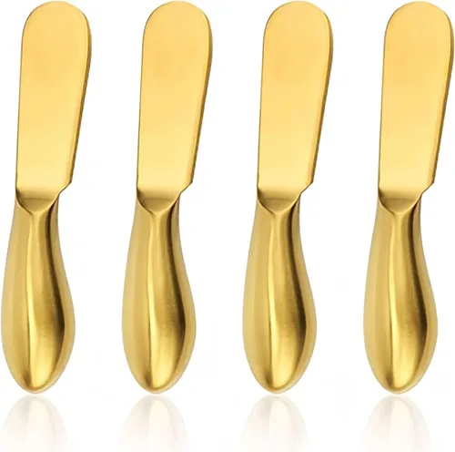 Cuchillo de mantequilla de acero inoxidable, juego de 4 aplicadores dorados para uso en el desayuno en el hogar, cuchillos de condimento de queso 4