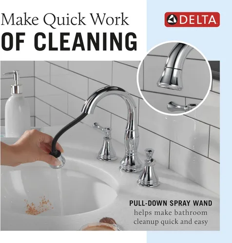 Miniatura 2 de Delta Faucet Cassidy - Grifo de baño con rociador desplegable, grifo de baño extraíble, grifo de baño cromado de instalación extendida de 3 agujeros