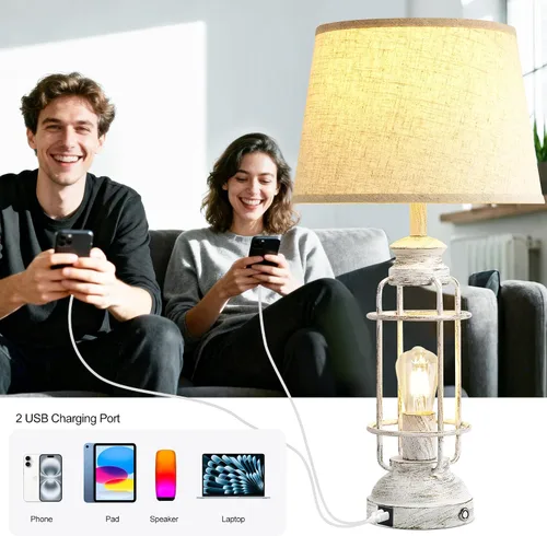 Miniatura 5 de Juego de 2 lámparas de mesa de 28" para sala de estar, lámparas táctiles regulables de 3 vías con puertos USB A+C, lámparas de mesa estilo granja