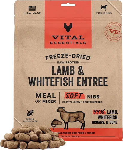 Miniatura 12 de Vital Essentials - Comida para perros liofilizada y cruda de cordero y pescado blanco en trocitos suaves 99% de cordero, pescado blanco, órganos
