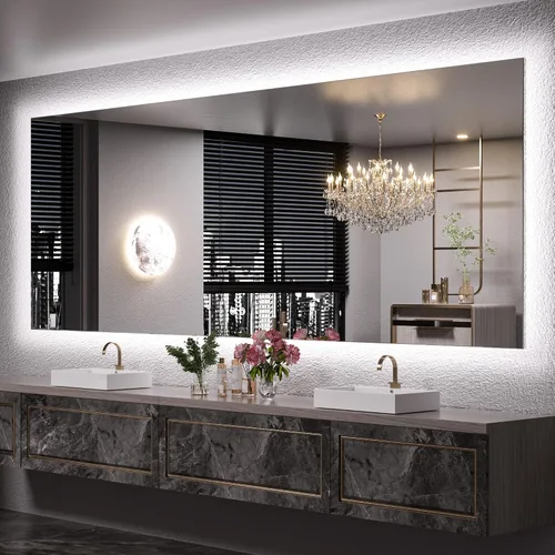 Miniatura 29 de Keonjinn - Espejo de 48x30 pulg retroiluminado LED para baño/tocador, luz de 3 colores ajustables blanca/cálida/natural, lúmenes altos, montaje
