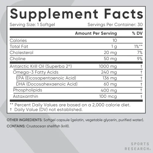 Miniatura 5 de Sports Research® Aceite de Krill Omega-3 de 1000 mg (doble fuerza) – Superba Krill antártico puro con colina, fosfolípidos y astaxantina