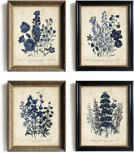 Arte de Pared Rústico Moderno de Campo Francés Cottagecore - Imágenes de Hojas de Magnolia Azul Primitivas Regalo de Galería - Póster Impreso de