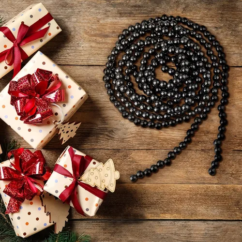 Miniatura 7 de Guirnalda Navideña de Cuentas de Madera, Guirnalda de Cuentas de Madera para Decoración de Árbol de Navidad para Regalos de Fiesta, 12 Pies (Negro)