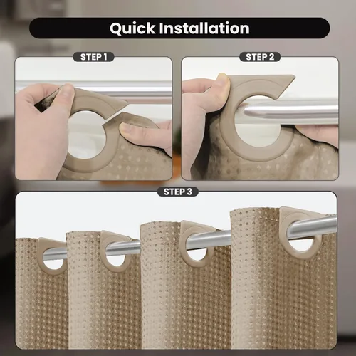 Miniatura 2 de Inhousolu - Cortina de ducha de tejido gofre sin gancho con forro de tela extraíble a presión para baño, dobladillo pesado resistente de 230 GSM