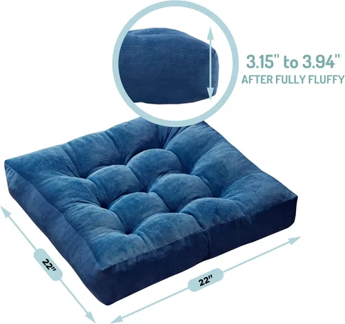 Miniatura 37 de Juego de 2 almohadas de suelo de meditación, almohadas cuadradas grandes para adultos, cojín de pana copetuda para sala de estar de tatami, gris, 22