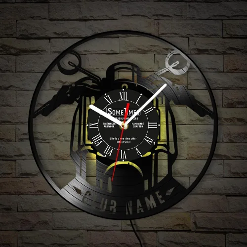 Miniatura 5 de The Geeky Days Reloj de pared con disco de vinilo para motocicleta, con nombre personalizado, 7 colores cambiantes, para motocicletas, garaje, reloj