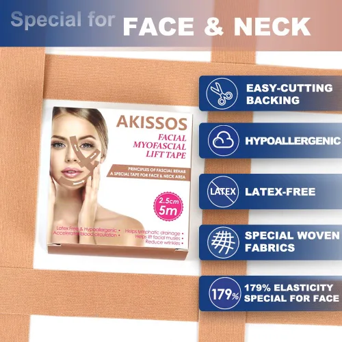 Miniatura 4 de Akissos Cinta de elevación miofascial facial Cinta de elevación facial Cintas tonificantes faciales Parches antiarrugas Adhesivos anticongelación