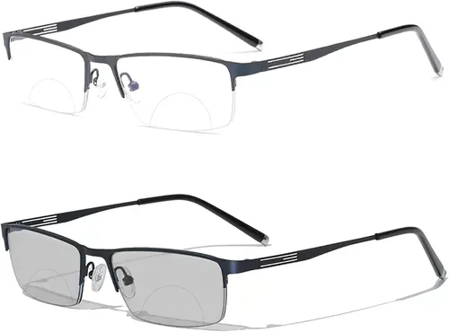 Miniatura 9 de laureles Gafas de lectura bifocales para hombre, lentes fotocromáticas para negocios, lentes fotocromáticas, metales, medio marco, moda, transición