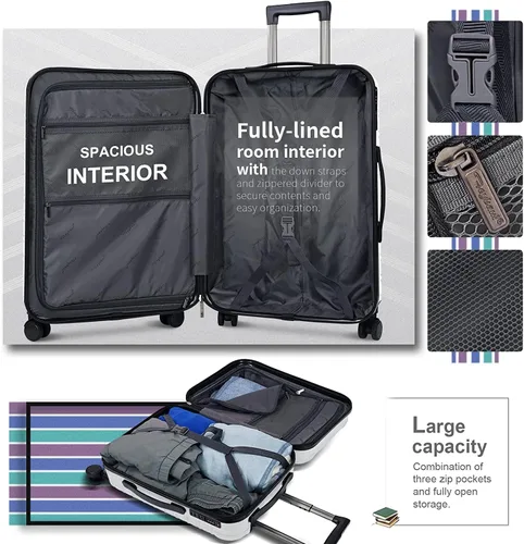 Miniatura 5 de Feybaul Maleta de equipaje PC+ABS con bloqueo TSA extensible de carcasa dura con ruedas giratorias de 20 pulgadas, 24 pulgadas, 28 pulgadas, Blanco