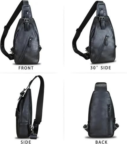 Miniatura 12 de Bolso bandolera de cuero genuino para mujeres y hombres, estilo vintage, de cuero real, a la moda, bandolera, Marrón