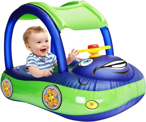 Miniatura 7 de iGeeKid Flotador inflable de piscina para bebé con toldo, asiento de seguridad para bebé, flotadores de natación en forma de automóvil, flotadores