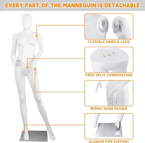 Miniatura 4 de Maniquí femenino Forma de vestido sin rostro 70 pulgadas Maniquíes ajustables Modelo de vestido de cuerpo completo Maniquíes desmontables