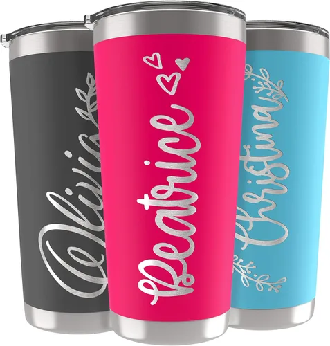 Miniatura 11 de Vasos delgados personalizados con tapa, regalos para ella de 20 onzas, rosa intenso, 12 diseños, vaso grabado personalizado con nombre, tazas Rosa