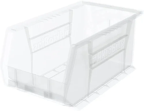 Akro-Mils 30240 - Contenedores apilables de plástico, 15 pulgadas por 8 x 7 pulgadas, color morado, pack de 12 unidades. Transparente