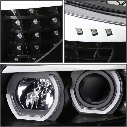 Miniatura 5 de DNA MOTORING HL-3D-E9005-BK - Faros delanteros negros con anillo de halo 3D, haz alto y bajo, con señales de giro ámbar, compatibles con BMW 323i