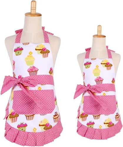 Miniatura 11 de G2PLUS Delantal de cocina floral vintage para mujer, delantal de cocina con dobladillo plisado negro con bolsillo, delantal de algodón retro