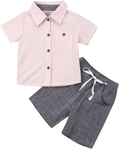 Miniatura 32 de Conjunto de camisa de manga corta con botones y pantalones cortos casuales con diseño de flamingo, para bebés y niños de 1 a 6 años, atuendos