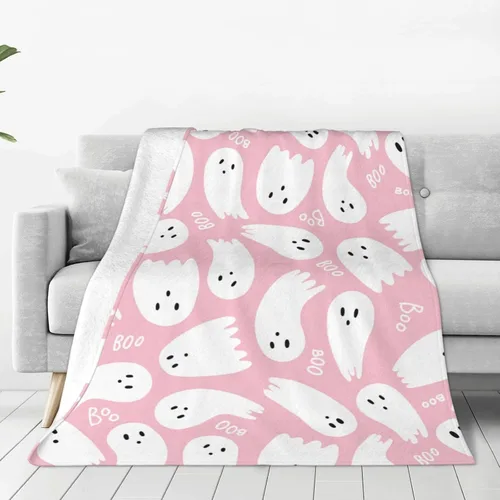 Manta rosa de fantasmas de Halloween, manta de franela ligera y suave y mullida para cama, sofá, sala de estar, automóvil, viajes, mascotas, 40 x 30