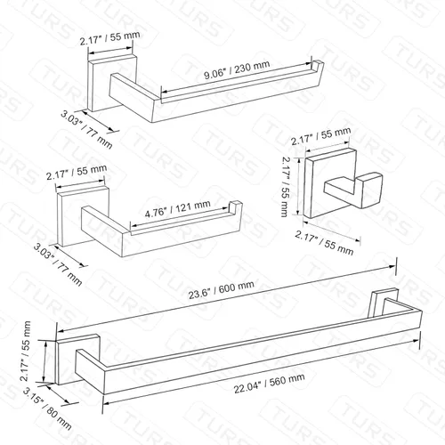 Miniatura 7 de TURS Juego de accesorios de baño de 5 piezas de acero inoxidable cepillado dorado para toallero, montaje en pared, Q7LSJ-P5 Oro cepillado