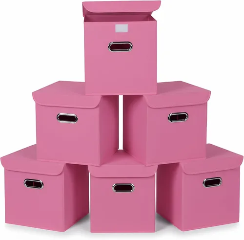 Miniatura 27 de Organizadores de armario de tela con tapas, canastas plegables con asas, cajas de almacenamiento para almacenamiento de ropa, oficina, juguetes