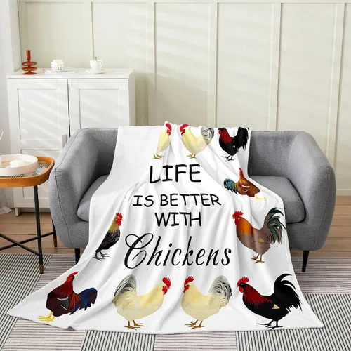 Manta de felpa para Hen, 40 x 50 pulgadas, manta de franela de forro polar de gallo de pollo para niños, adolescentes, lindos animales para toda la