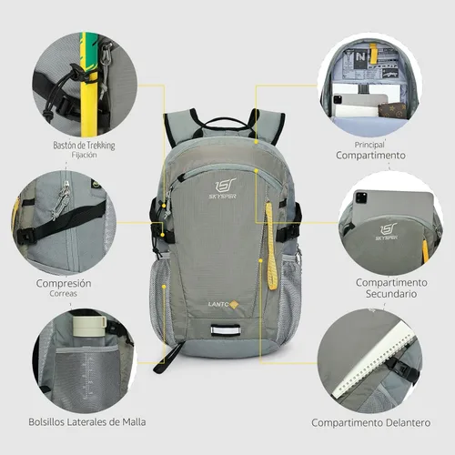 Miniatura 5 de SKYSPER Mochila pequeña para senderismo, 20L, mochila ligera de viaje para senderismo y día a día para mujeres y hombres Lantc20-celadongreen