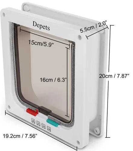 Miniatura 3 de Depets Puerta mediana con solapa para gatos con cerradura de 4 vías (tamaño exterior 7.5 x 7.8 pulgadas), kit magnético para puerta de mascotas