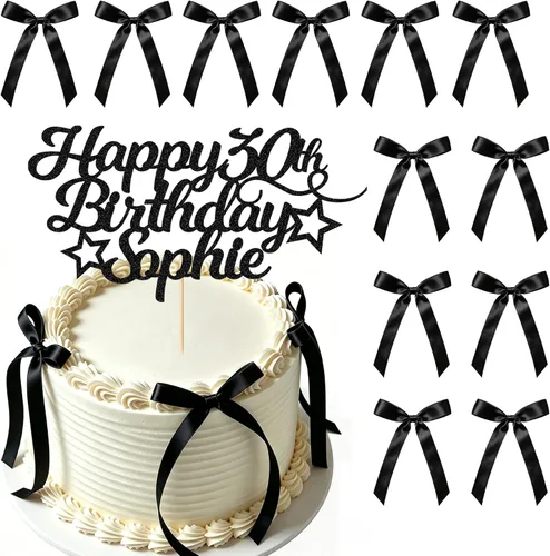 Miniatura 7 de Decoración personalizada para tarta de cumpleaños con cualquier edad y nombre, decoración de pastel de fiesta 16 18 21 40 60, tarjeta con purpurina