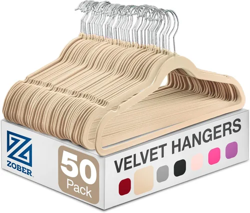 Miniatura 16 de Zober - Paquete de 50 perchas de terciopelo gris para abrigos, pantalones y ropa de vestir; perchas de fieltro fuertes y antideslizantes con ahorro