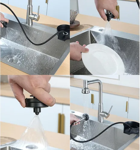 Miniatura 7 de Enjuagadora automática de vidrio para fregadero de cocina, lavadora de vasos de acero inoxidable con rosca G1/2, rociador montado en fregadero