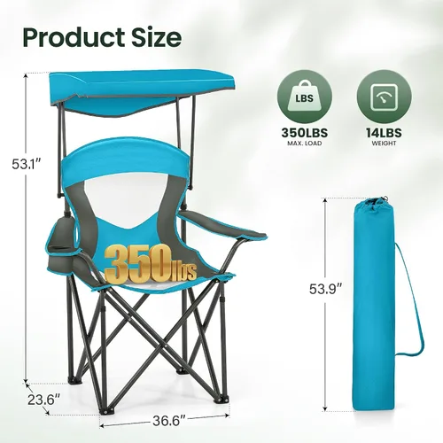 Miniatura 3 de HIGH POINT SPORTS Silla de descanso resistente con toldo para senderismo, silla de viaje, silla plegable para exteriores, campamento, patio, soporta