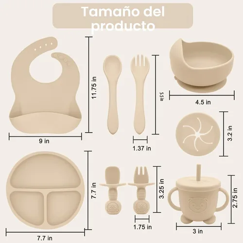 Miniatura 7 de Juego de Alimentación de Silicona para Bebés Suministros de Destete Dirigido por el Bebé Incluye Tazones con Ventosa y Platos Divididos, Babero