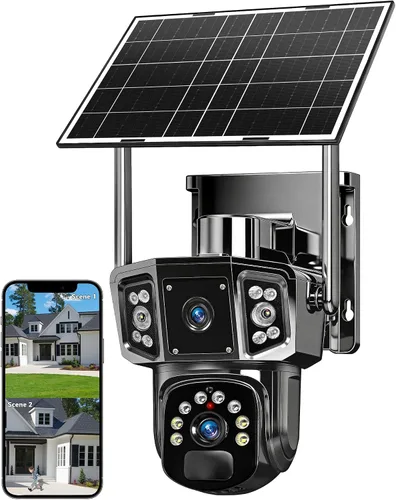 Miniatura 15 de KEPEAK Solar Security Camera Outdoor Wireless, Triple Lens PTZ Camera, 360° Pan Tilt, Color Night Vision, PIR Motion Detection, Two-Way Audio