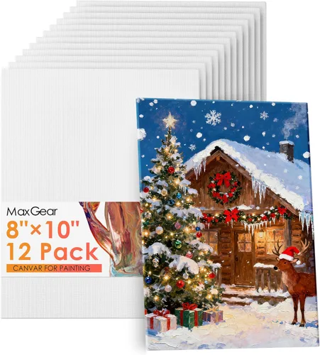 MaxGear Lienzo para pintura, paquete de 12 tableros de lienzo de pintura de 8 x 10, suministros de arte para decoración de Navidad, lienzos