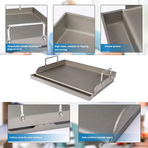 Miniatura 6 de Plancha para parrilla de gas, sartén de cocina de metal para parrilla de gas al aire libre, 17 x 13 pulgadas, placa superior plana, sartén