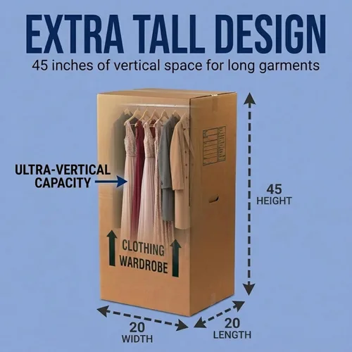 Miniatura 2 de BOX USA Cajas de mudanza altas para armario resistentes con barras de suspensión (paquete de 3) – 20 pulgadas de largo x 20 pulgadas de ancho x 45