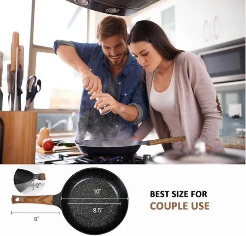 Miniatura 6 de Sartén antiadherente con tapa, sartén de aluminio antiadherente de 10 pulgadas con revestimiento de granito de aluminio, sartenes pequeñas