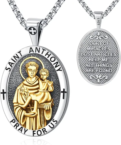 Miniatura 130 de Eusense San Miguel San Cristóbal San Benito San Judas Virgen María Collar chapado en oro 925 joyería religiosa para hombres y mujeres, collar