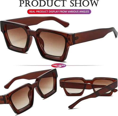 Miniatura 42 de AIEYEZO Gafas de sol cuadradas para mujeres y hombres, gafas de sol cuadradas con montura gruesa, estilo de diseñador simple