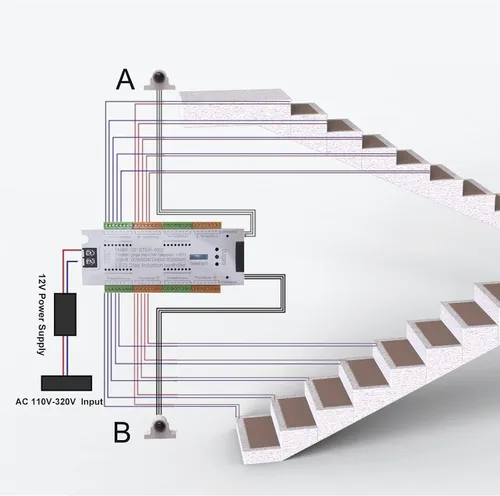 Miniatura 4 de Controlador de luz de escalera LED con sensor de movimiento, controlador de iluminación de escaleras de 32 canales, controlador automático de luz
