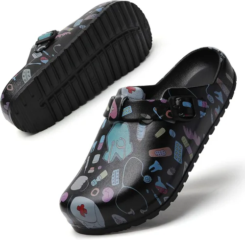 Miniatura 6 de Zuecos de enfermera estampados para mujer: zuecos de jardín sin cordones, impermeables, ligeros, duraderos, antideslizantes, cómodos para turnos