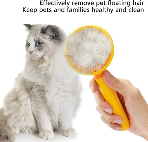 Miniatura 6 de Cepillo de pelo de gato con botón de liberación para gatos de interior, cepillo de aseo de mascotas para perros de pelo largo o corto, peines