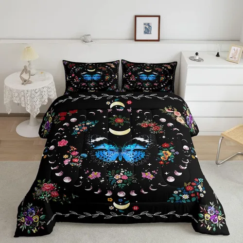 Miniatura 13 de Juego de edredón de champiñones para niños, tamaño individual, juego de ropa de cama romántica con sol, luna, cielo estrellado y galaxia, decoración