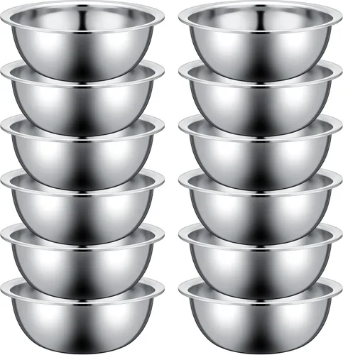 Pinkunn 12 cuencos para mezclar de acero inoxidable, cuencos de metal anidables para preparación de ensaladas a granel, contenedor de alimentos para