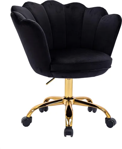 Miniatura 18 de Silla de trabajo cómoda para oficina en casa con ruedas, bonita y moderna tapizada de terciopelo con respaldo de concha, silla de escritorio de Rojo