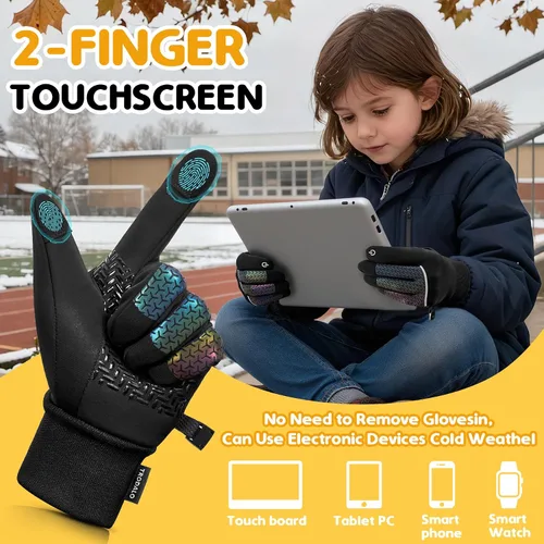 Miniatura 3 de Guantes cálidos de invierno para niños y niñas, para pantalla táctil, antideslizantes, para clima frío, guantes de ciclismo para deportes al aire