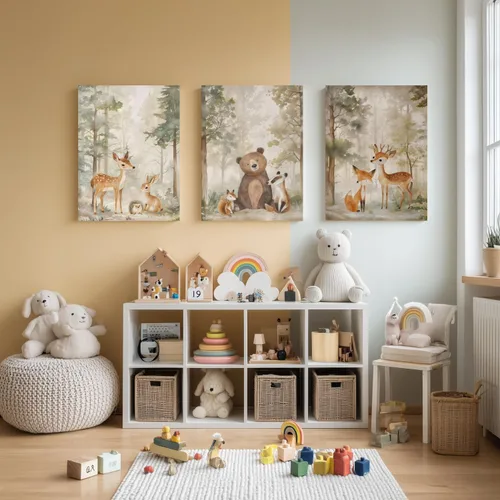 Miniatura 2 de Cyebmo Juego de 3 pinturas enmarcadas de animales del bosque, decoración de pared de animales salvajes del bosque, decoración de pared, pintura