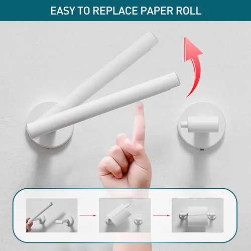 Miniatura 2 de POKIM Soporte de papel higiénico blanco de cerámica con pivote flexible para baño, montado en la pared, de metal, rollo jumbo de tejido, SUS 304